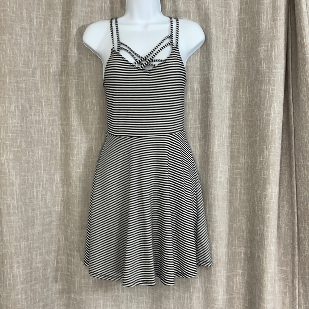 NWT, Hollister Black & White Striped Strappy Front Skater Dress - Size Small